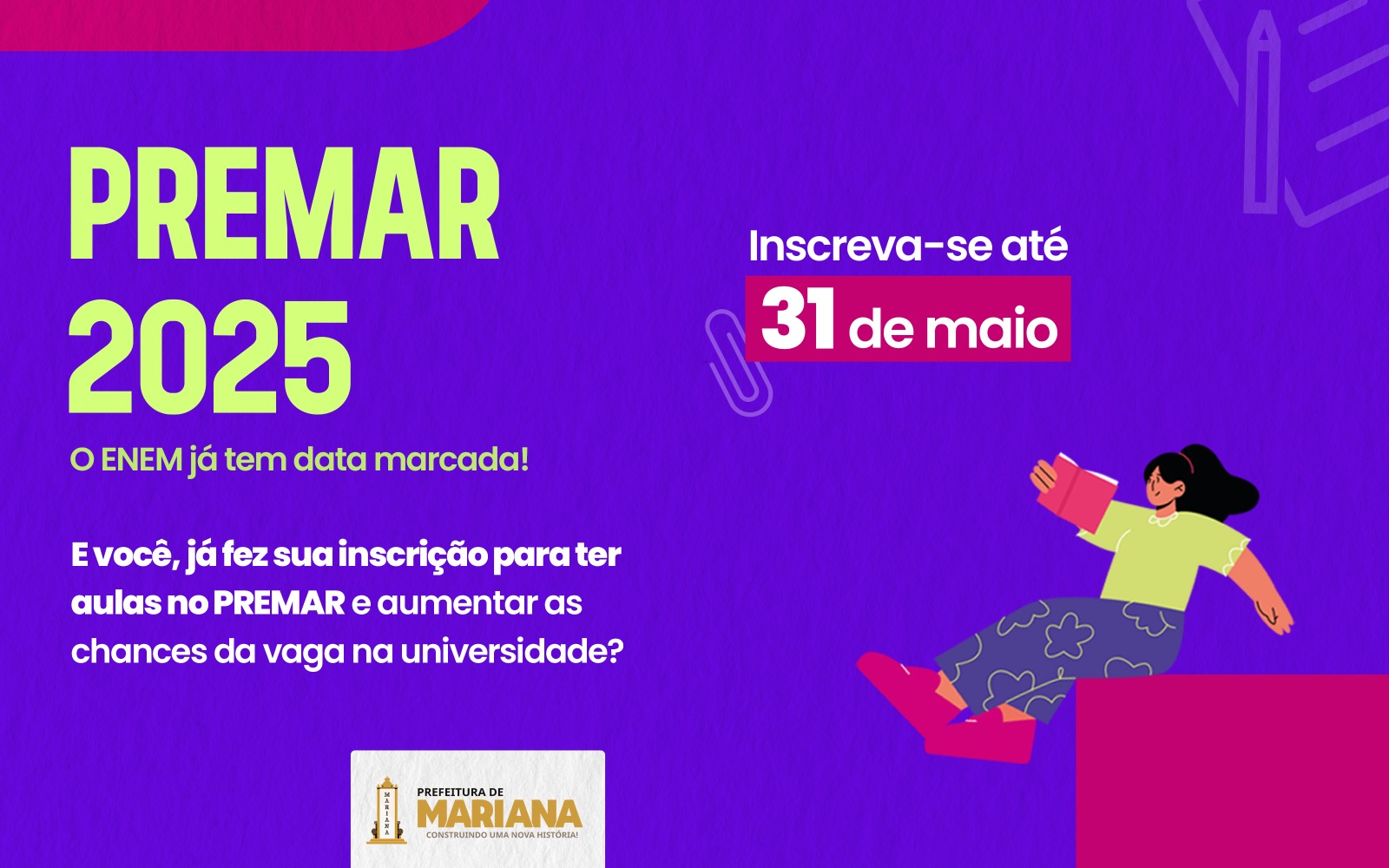 Inscrições abertas para o cursinho preparatório gratuito PREMAR 2025