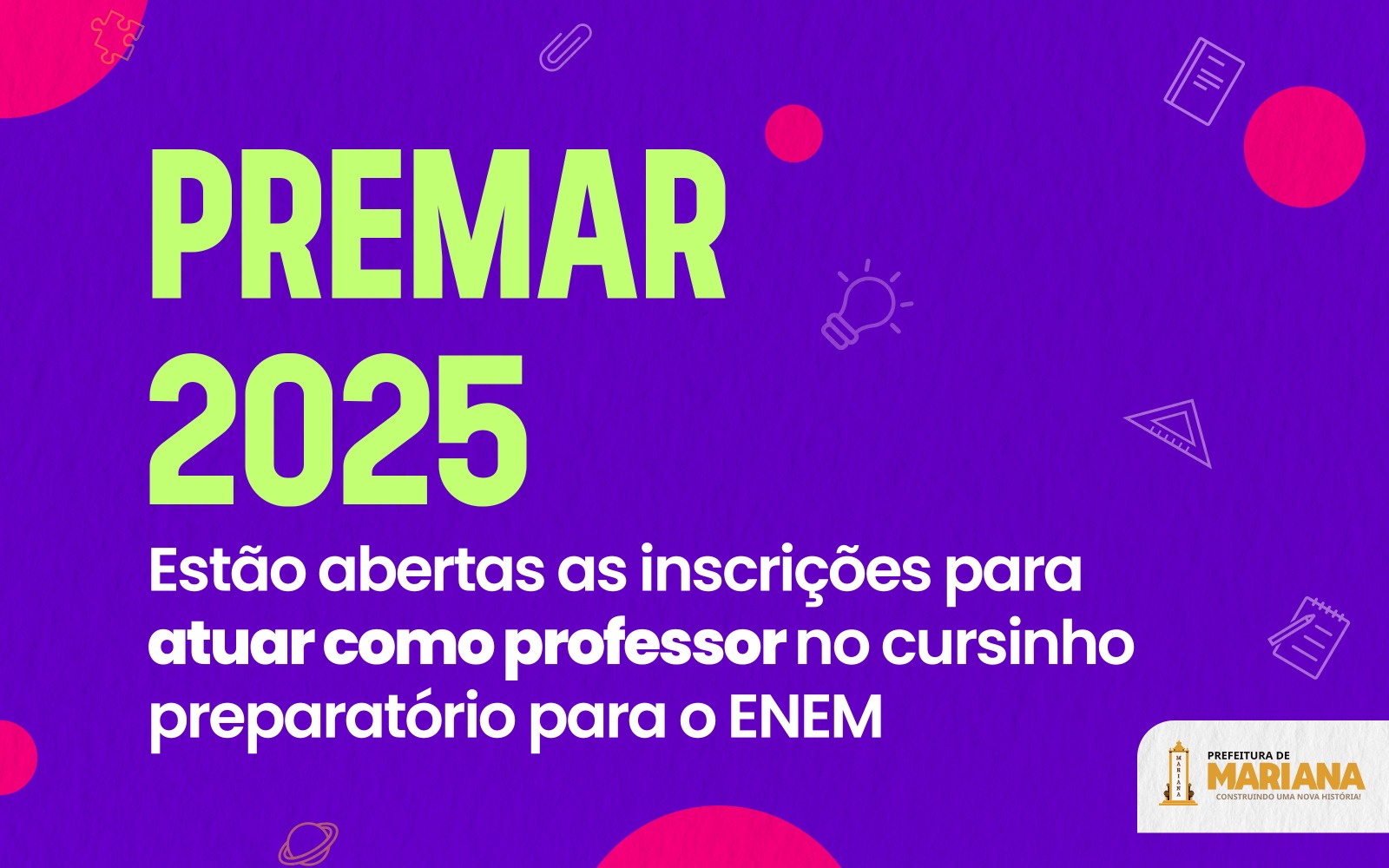 Inscrições abertas para bolsistas do PREMAR 2025